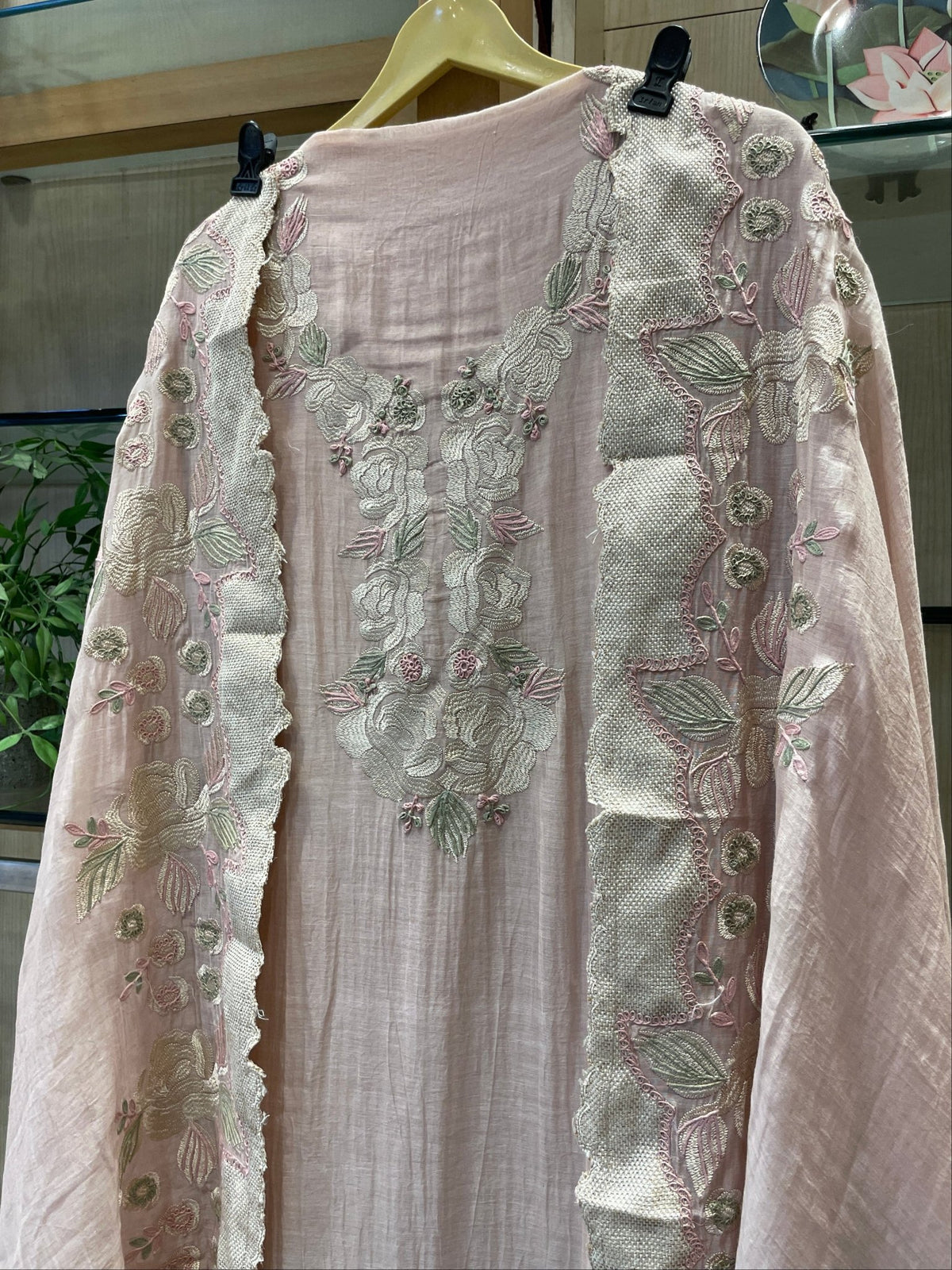 Pure Mul Chanderi Threadwork Unstitched Suit Set - J.BEHARI