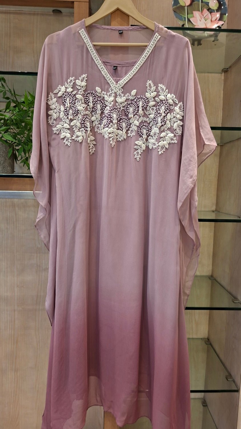 "Rosé Whisper Embroidered Georgette Kaftan" - J.BEHARI