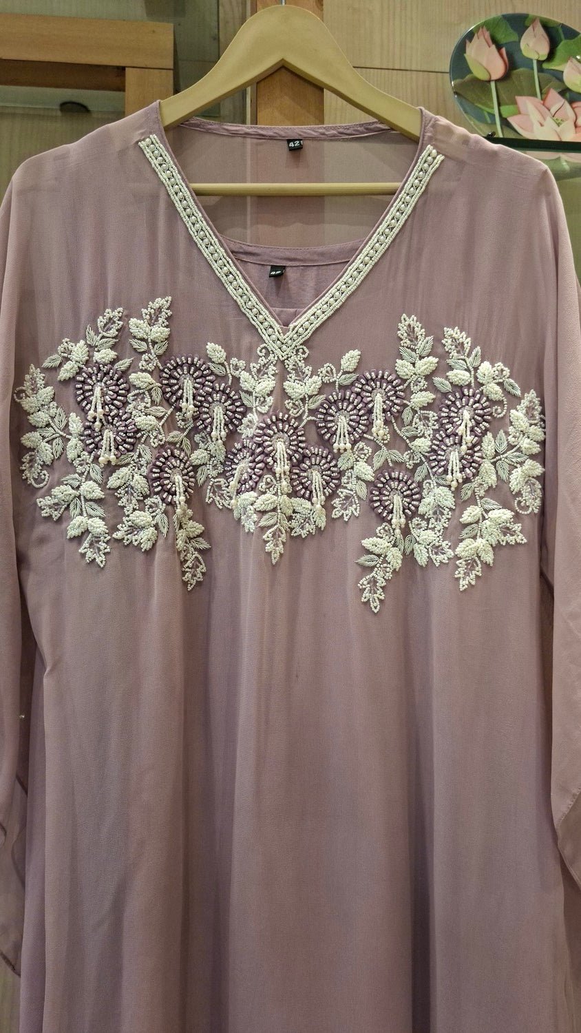 "Rosé Whisper Embroidered Georgette Kaftan" - J.BEHARI