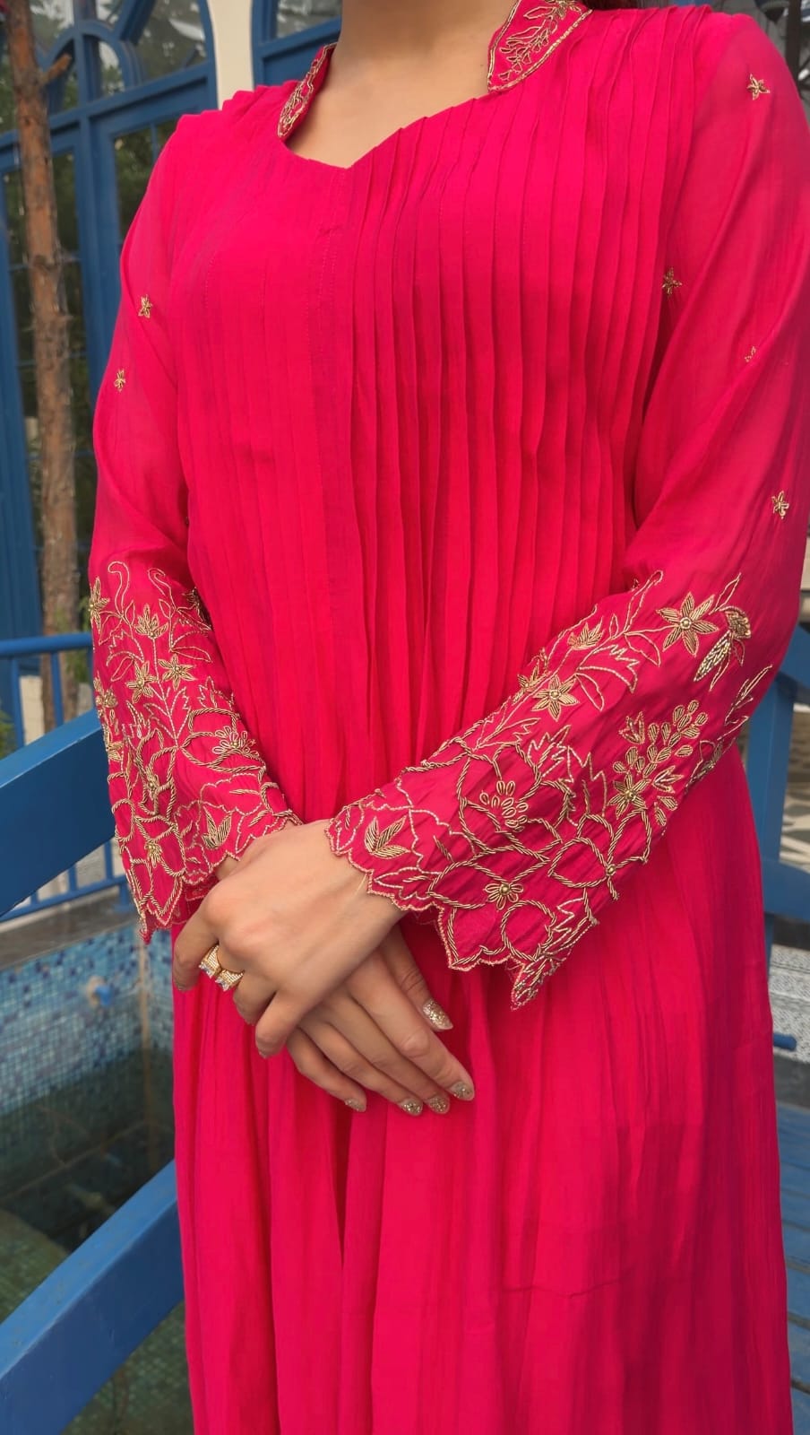 Roshani Handcrafted Mul Chanderi Anarkali - J.BEHARI
