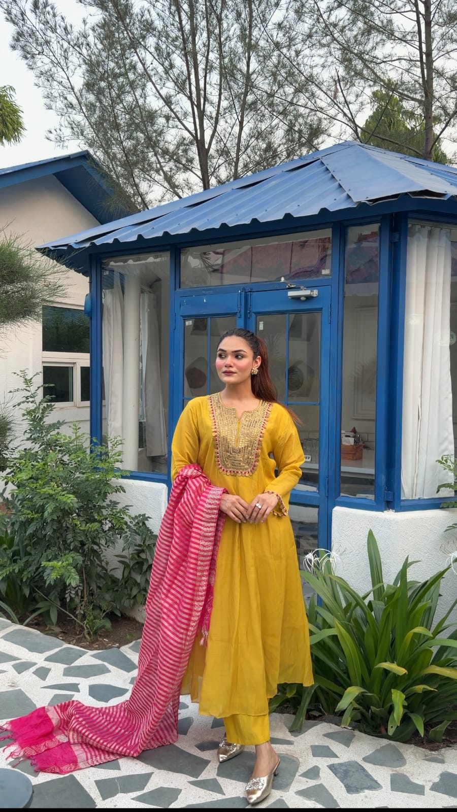 Roshani Mul Chanderi Anarkali Suit Set - J.BEHARI