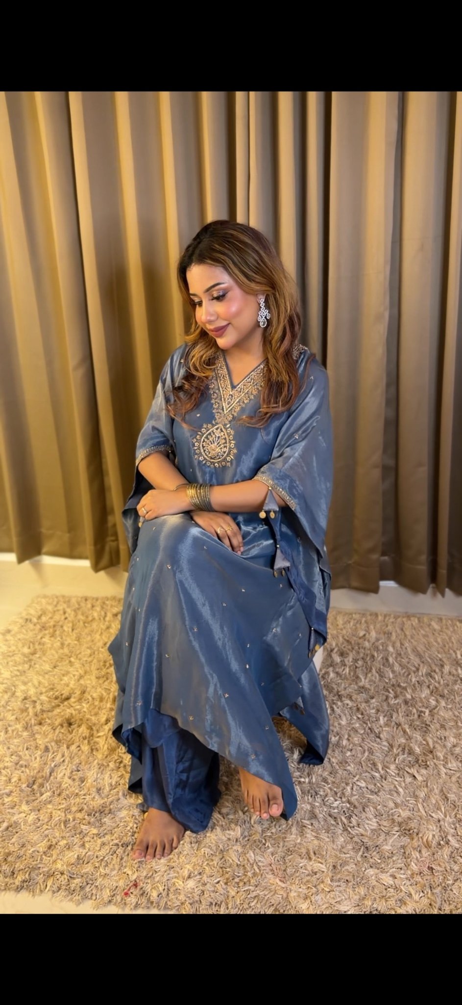 Royal Drape Embellished Tissue Kaftan - J.BEHARI