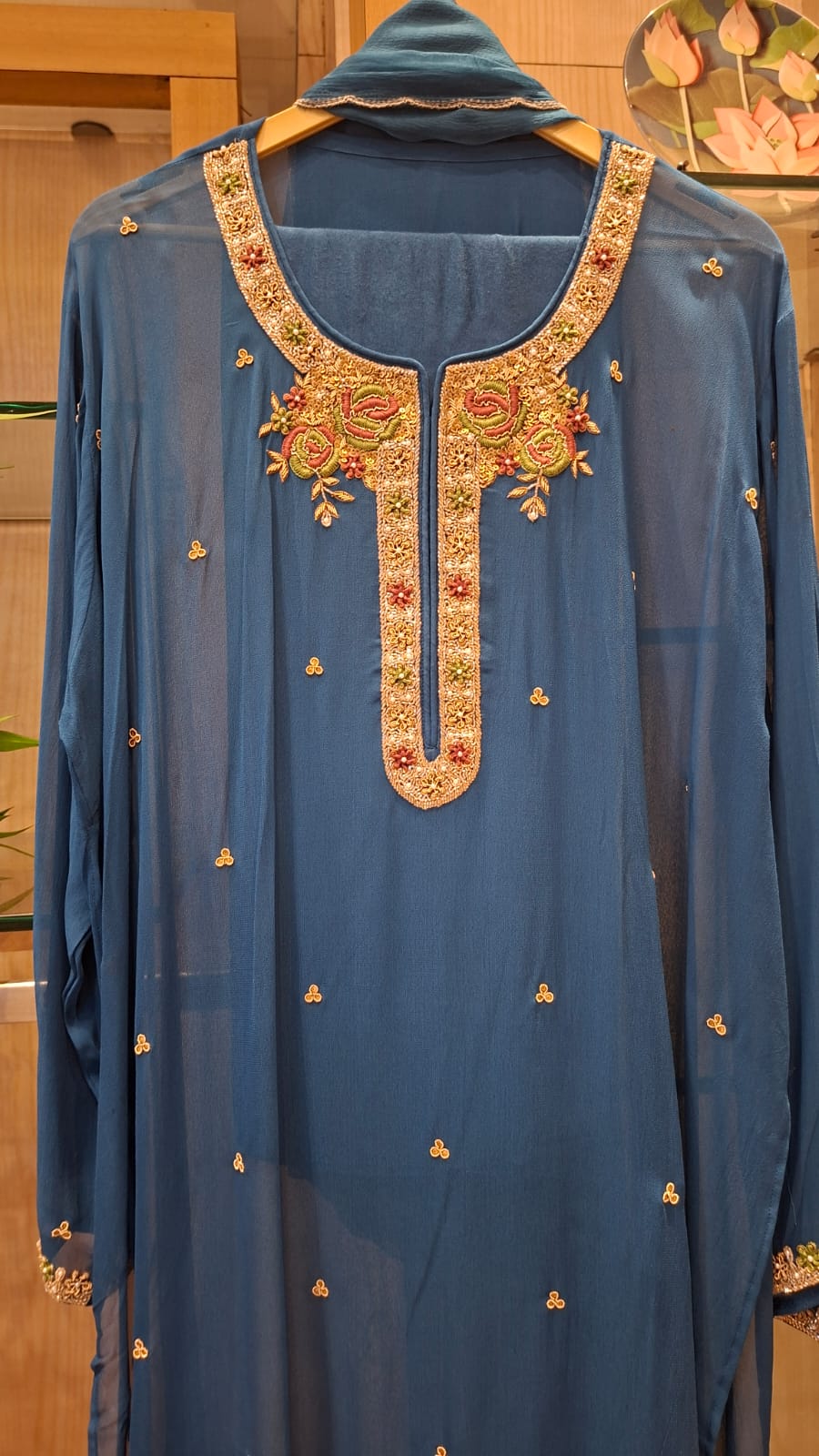 Ruhani – Zardozi & Cutdana Embroidered Georgette Semi-Stitched Suit Set - J.BEHARI