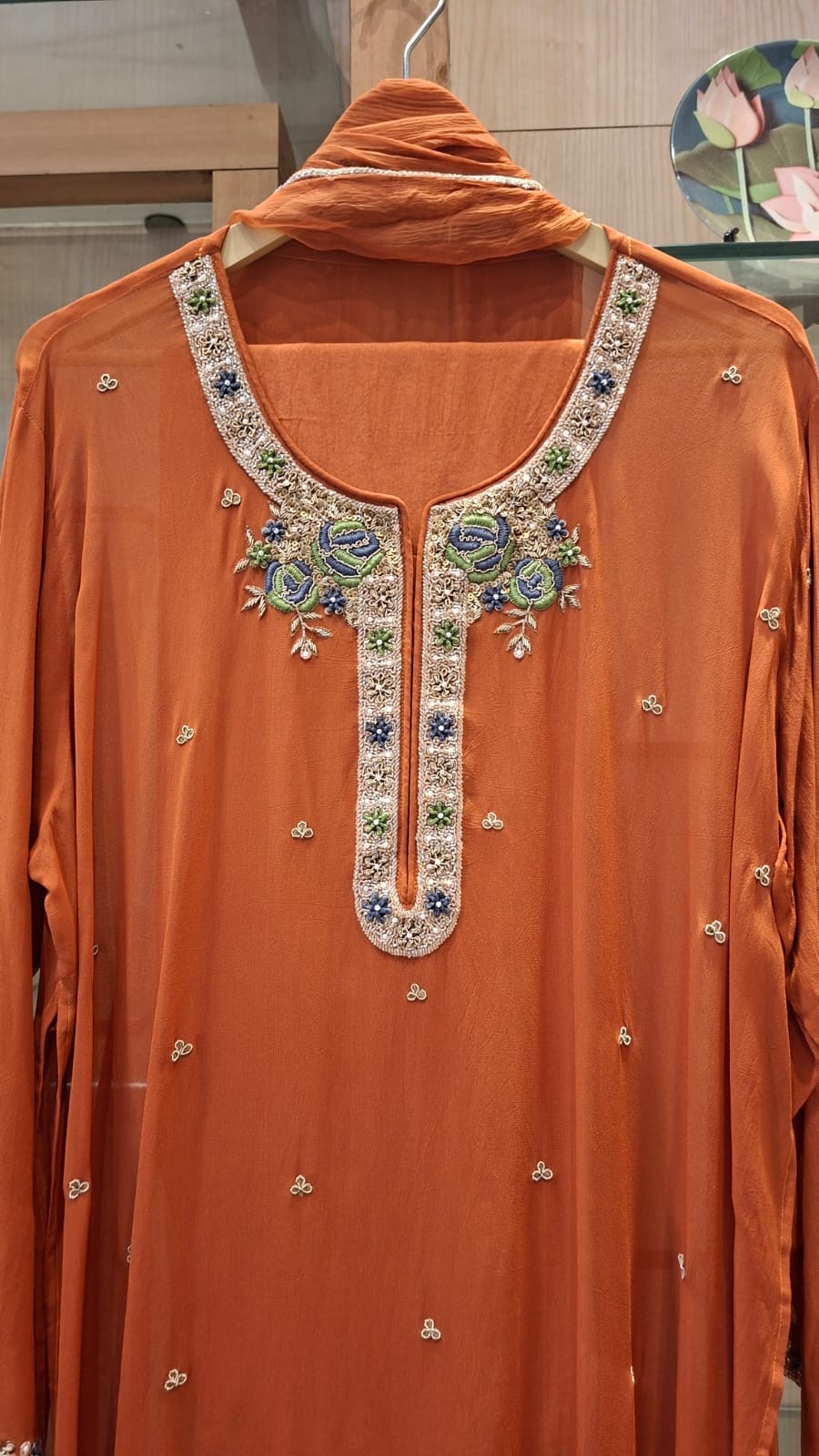 Ruhani – Zardozi & Cutdana Embroidered Georgette Semi-Stitched Suit Set - J.BEHARI