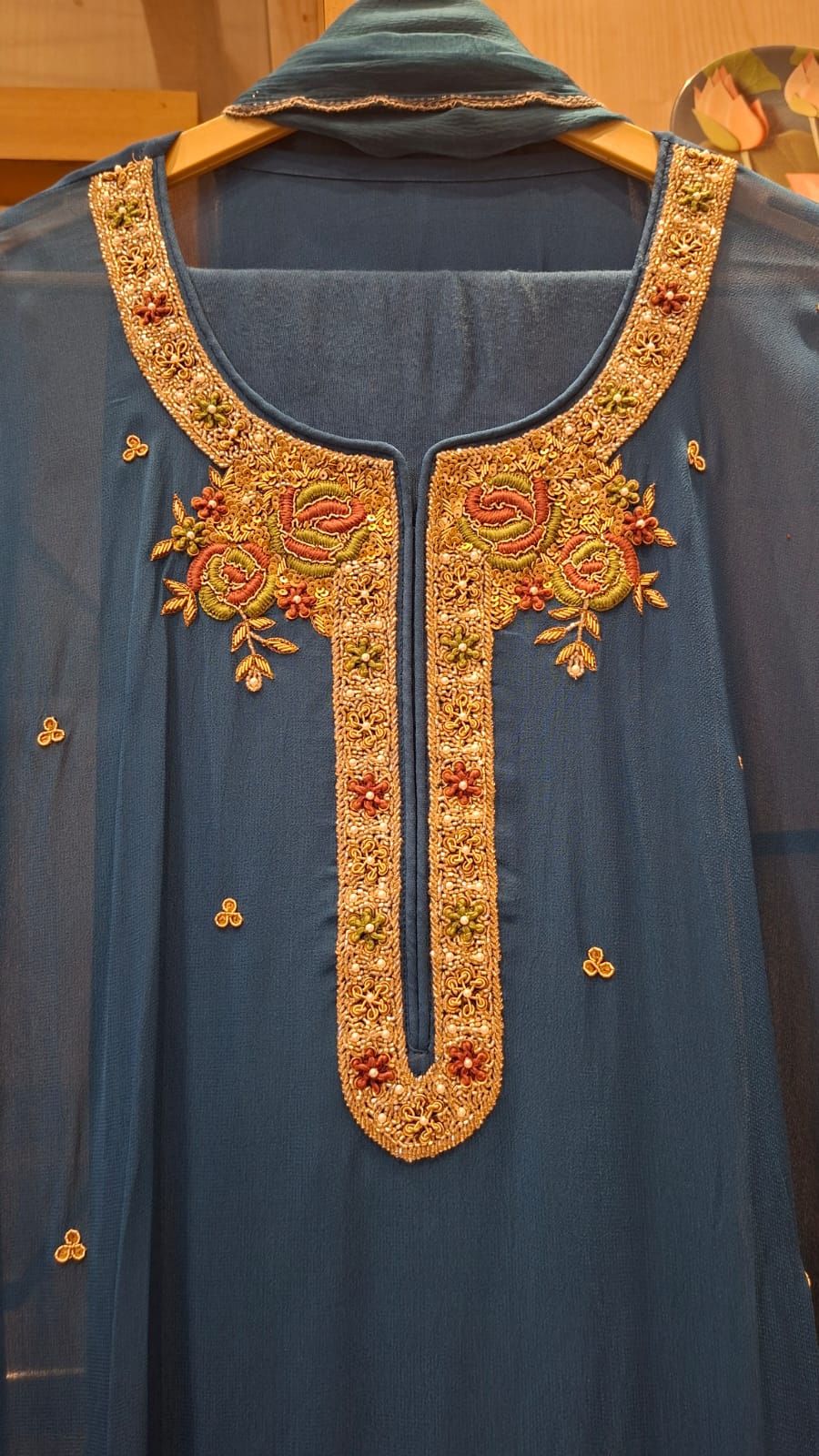 Ruhani – Zardozi & Cutdana Embroidered Georgette Semi-Stitched Suit Set - J.BEHARI