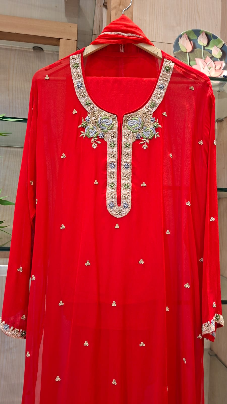 Ruhani – Zardozi & Cutdana Embroidered Georgette Semi-Stitched Suit Set - J.BEHARI
