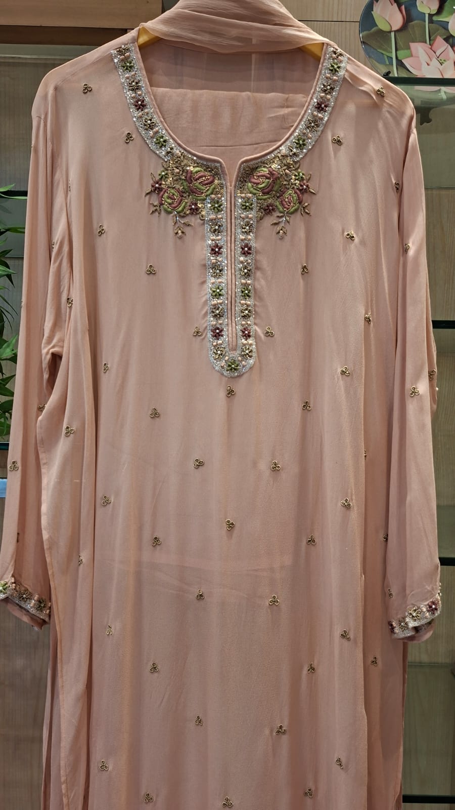 Ruhani – Zardozi & Cutdana Embroidered Georgette Semi-Stitched Suit Set - J.BEHARI