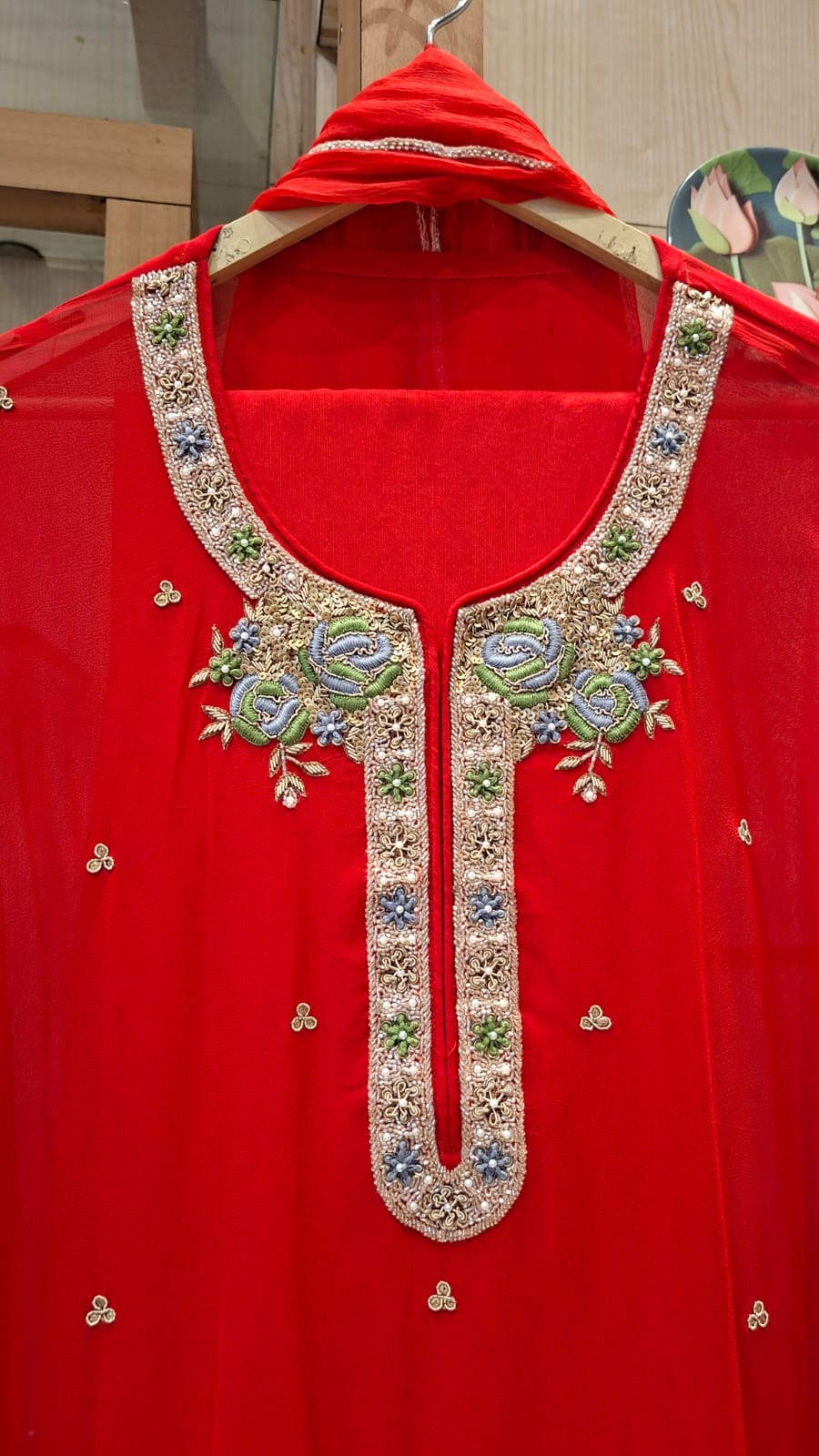 Ruhani – Zardozi & Cutdana Embroidered Georgette Semi-Stitched Suit Set - J.BEHARI