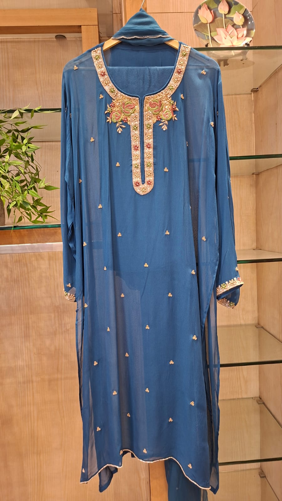 Ruhani – Zardozi & Cutdana Embroidered Georgette Semi-Stitched Suit Set - J.BEHARI