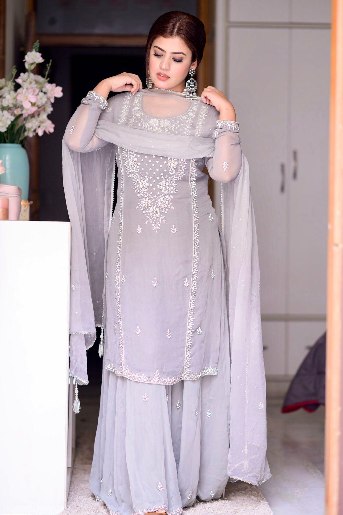 THE STUNNING DIGITAL CREATOR curlgirl Rupali Hasija in our bestsellers Moonlight Sharara Set - J.BEHARI
