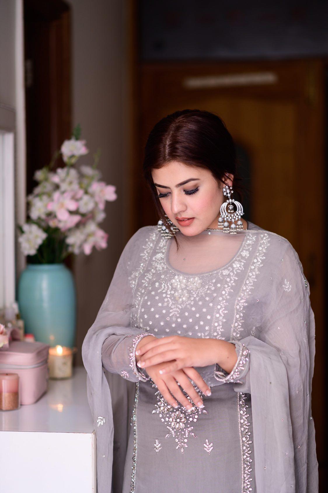 THE STUNNING DIGITAL CREATOR curlgirl Rupali Hasija in our bestsellers Moonlight Sharara Set - J.BEHARI