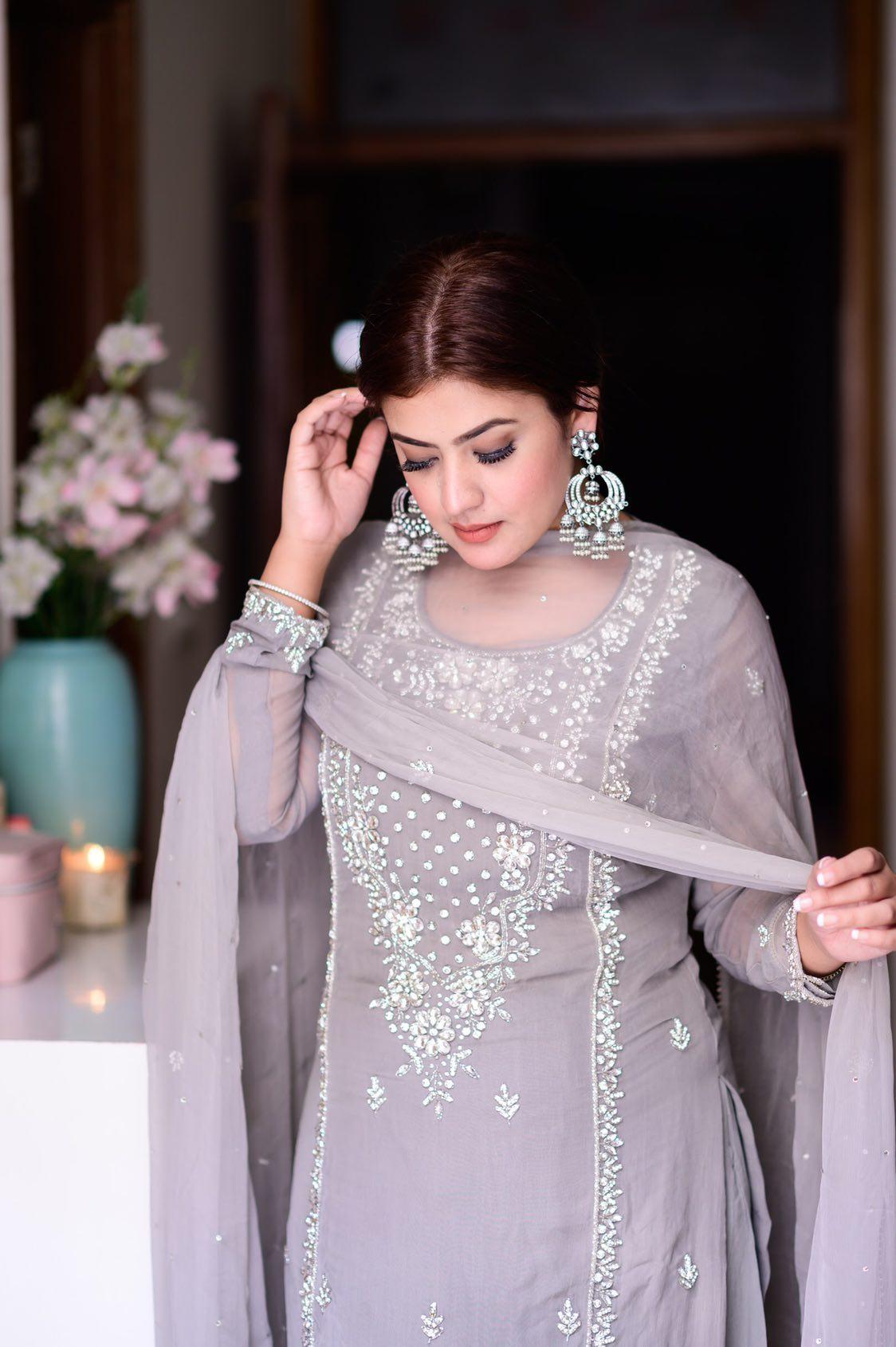 THE STUNNING DIGITAL CREATOR curlgirl Rupali Hasija in our bestsellers Moonlight Sharara Set - J.BEHARI