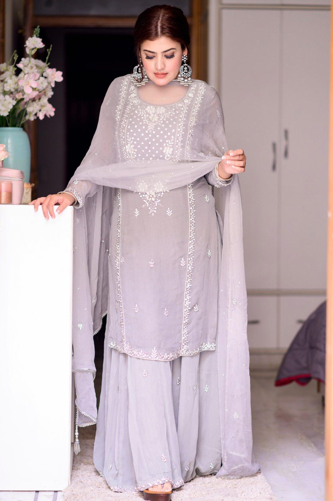 THE STUNNING DIGITAL CREATOR curlgirl Rupali Hasija in our bestsellers Moonlight Sharara Set - J.BEHARI