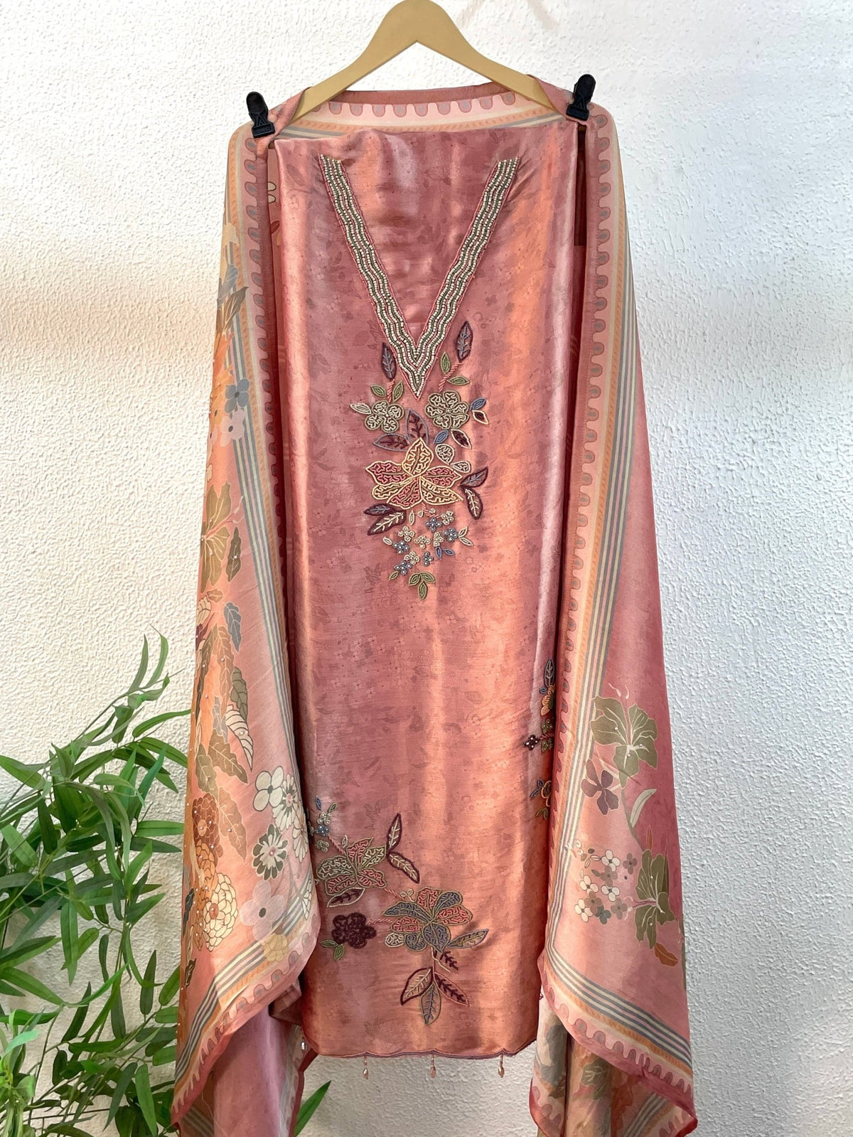 Unstitched Silk Pearl & Sequins Suit Piece - J.BEHARI