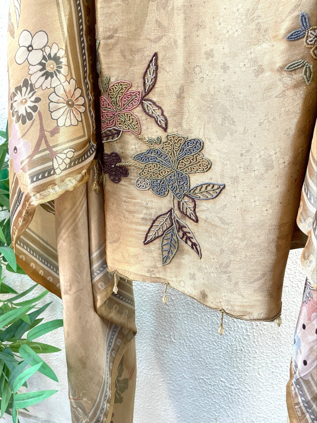Unstitched Silk Pearl & Sequins Suit Piece - J.BEHARI