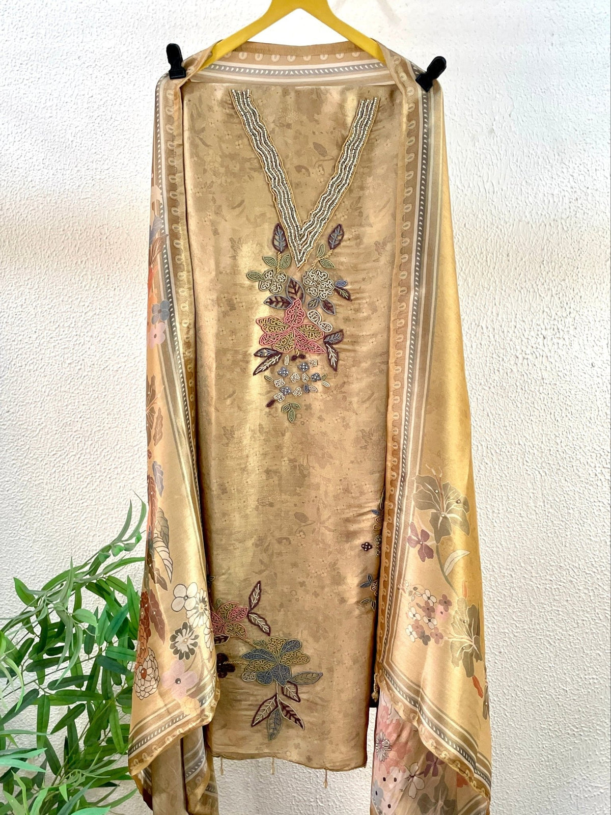 Unstitched Silk Pearl & Sequins Suit Piece - J.BEHARI