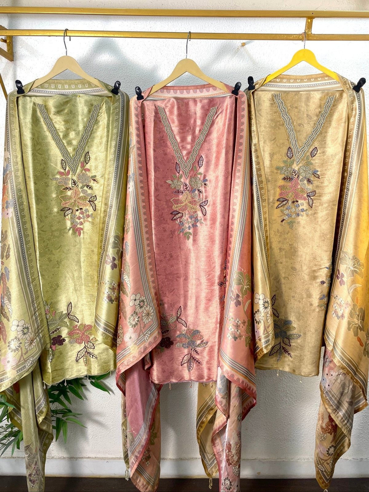 Unstitched Silk Pearl & Sequins Suit Piece - J.BEHARI