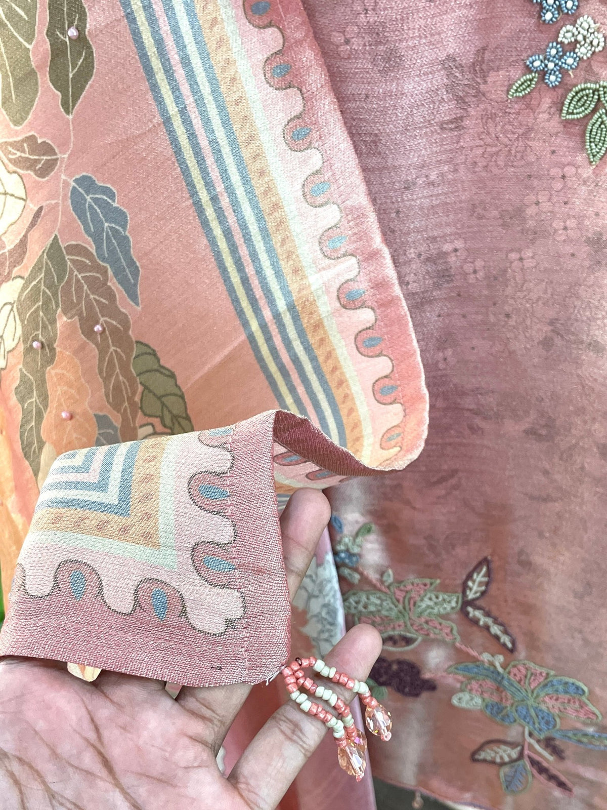 Unstitched Silk Pearl & Sequins Suit Piece - J.BEHARI