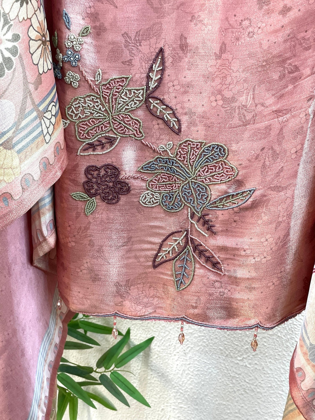 Unstitched Silk Pearl & Sequins Suit Piece - J.BEHARI