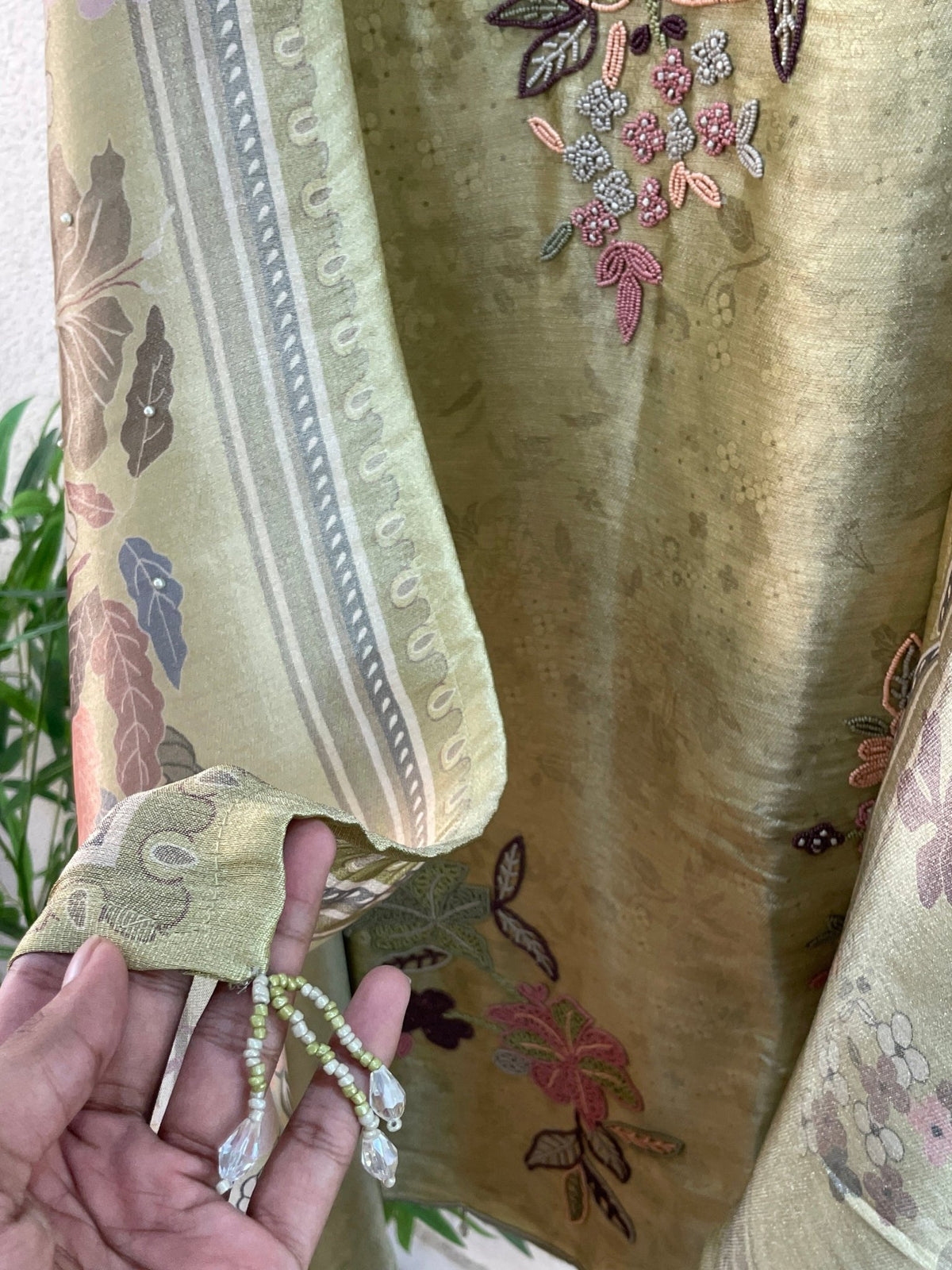 Unstitched Silk Pearl & Sequins Suit Piece - J.BEHARI