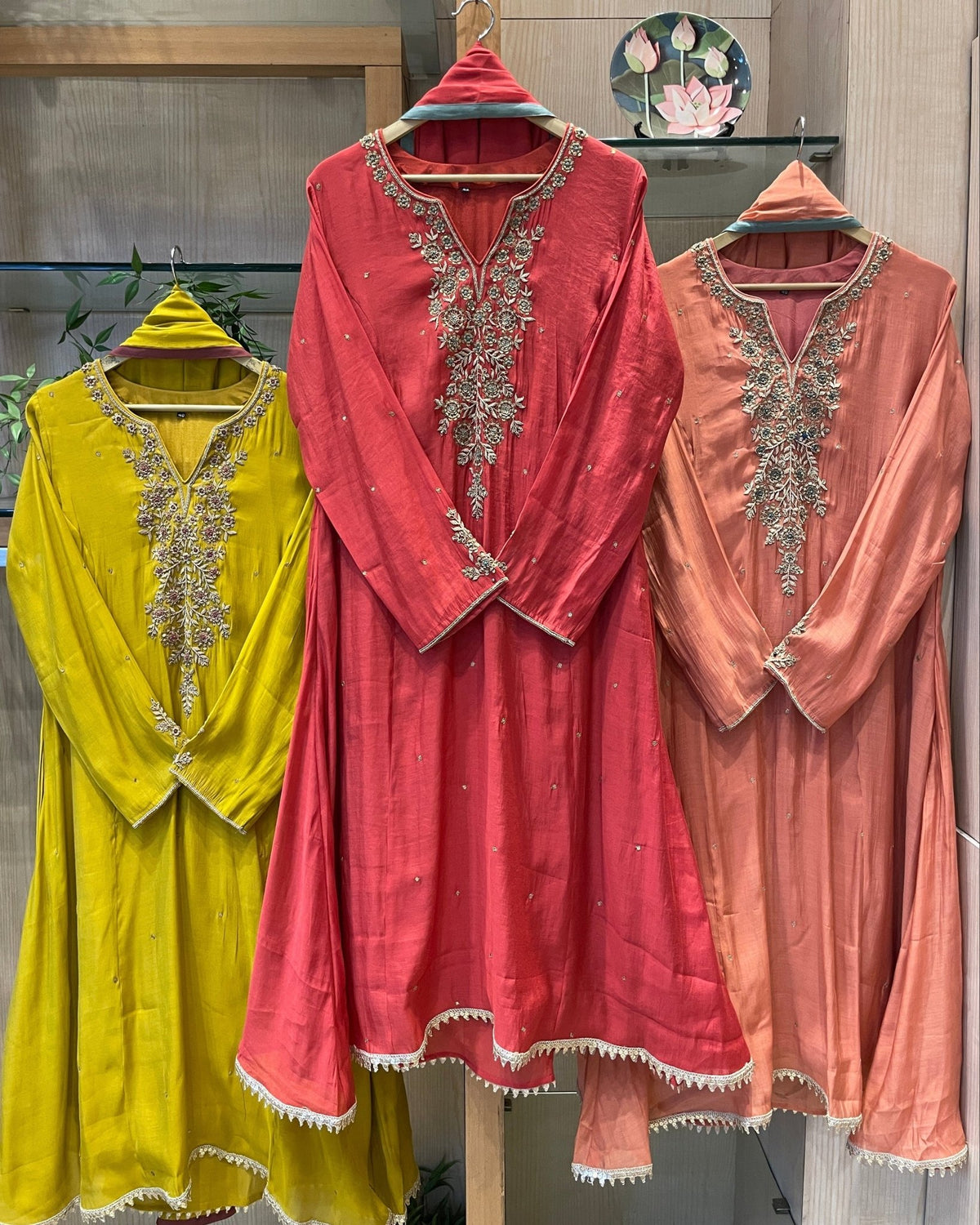 V-Neck Zardozi Mul Chanderi Stitched Suit Set - J.BEHARI