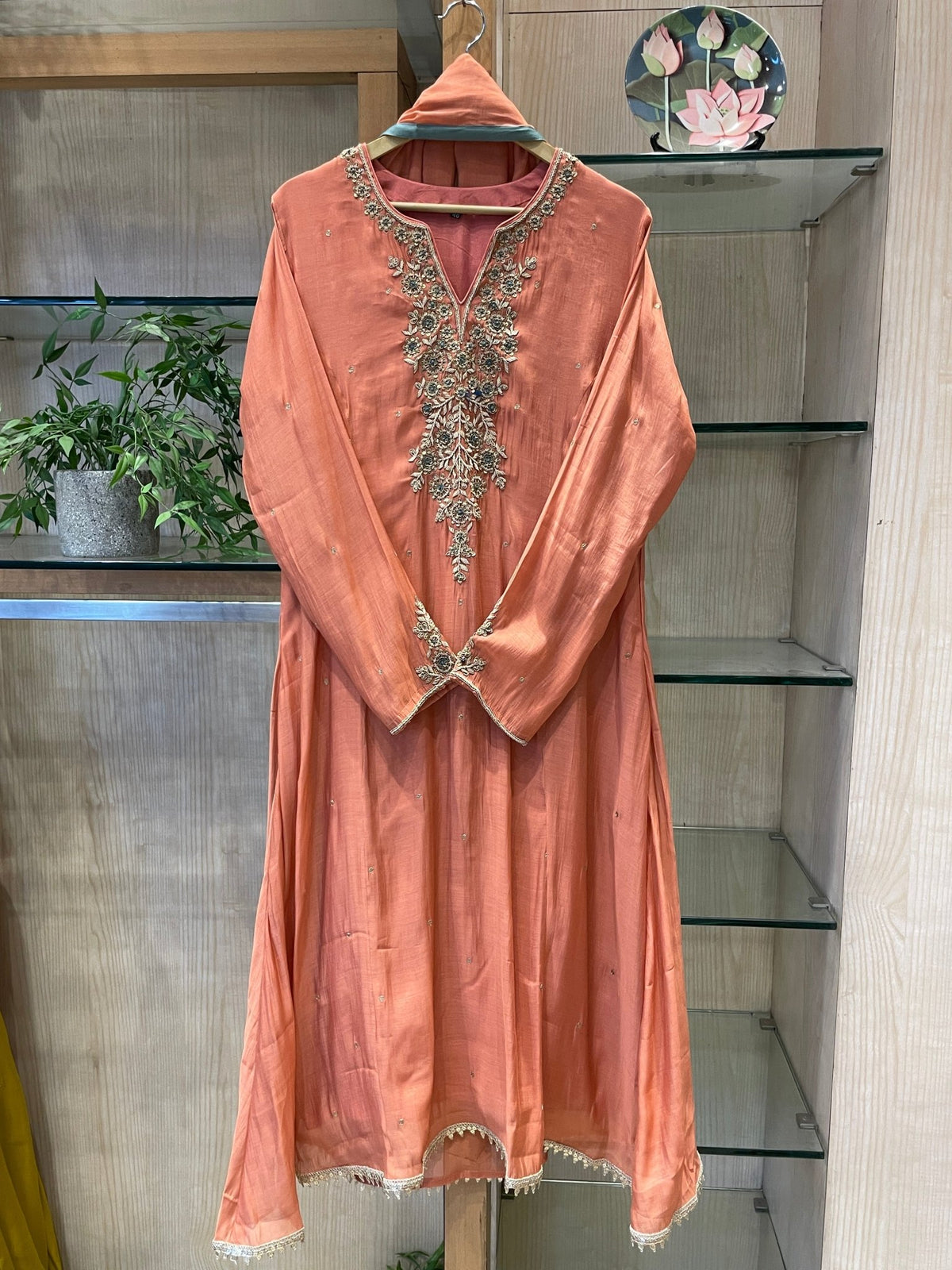 V-Neck Zardozi Mul Chanderi Stitched Suit Set - J.BEHARI