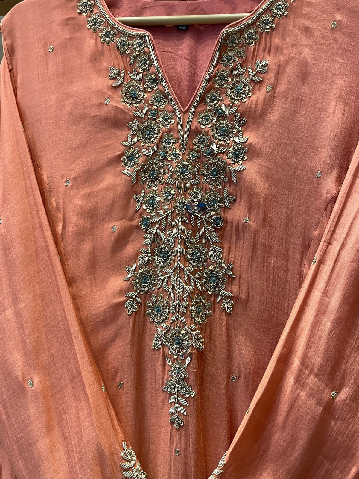 V-Neck Zardozi Mul Chanderi Stitched Suit Set - J.BEHARI