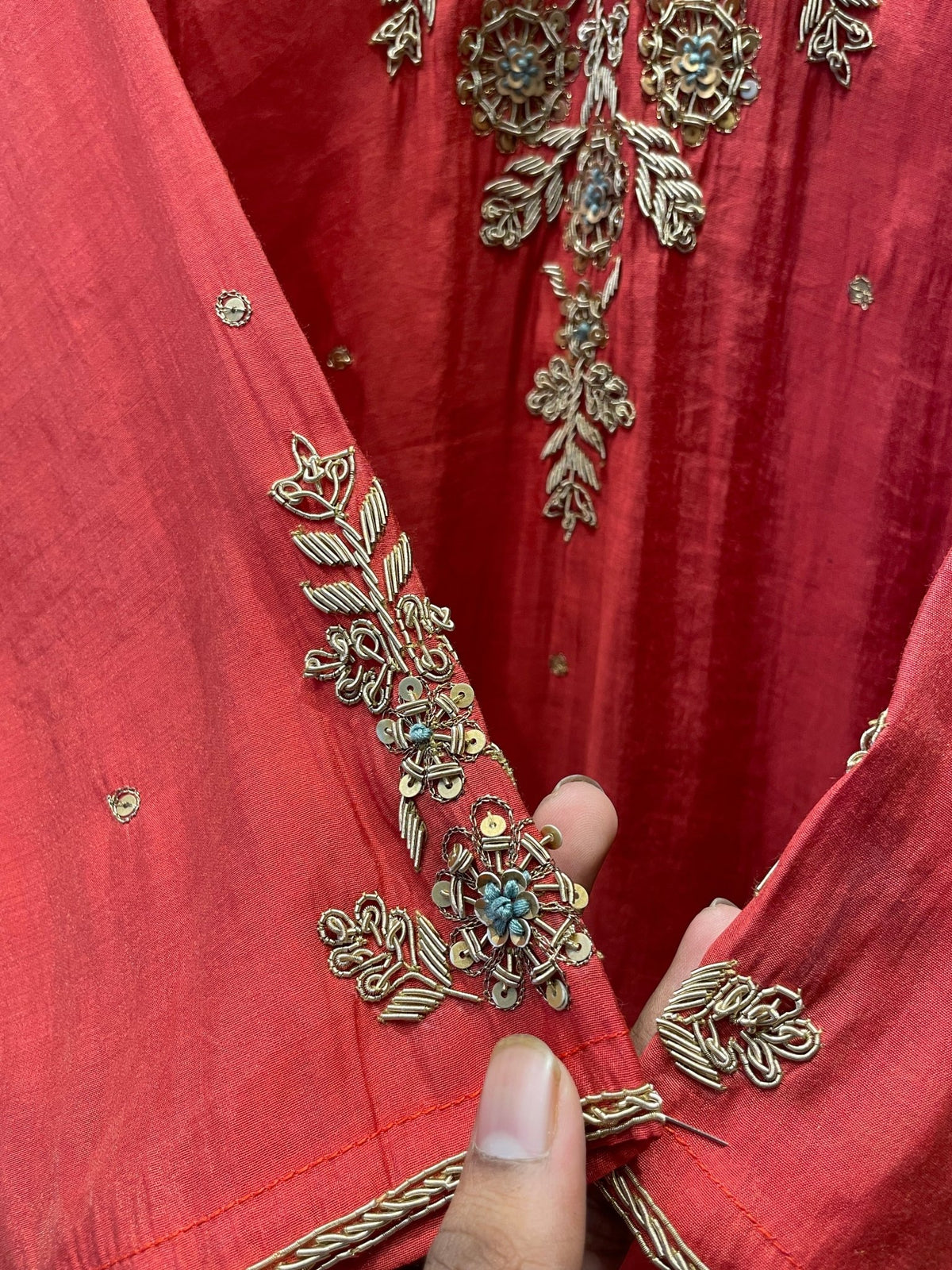 V-Neck Zardozi Mul Chanderi Stitched Suit Set - J.BEHARI