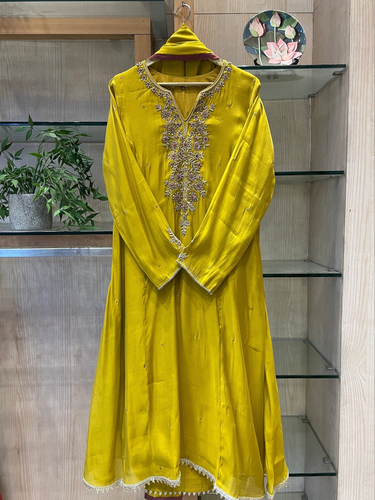 V-Neck Zardozi Mul Chanderi Stitched Suit Set - J.BEHARI