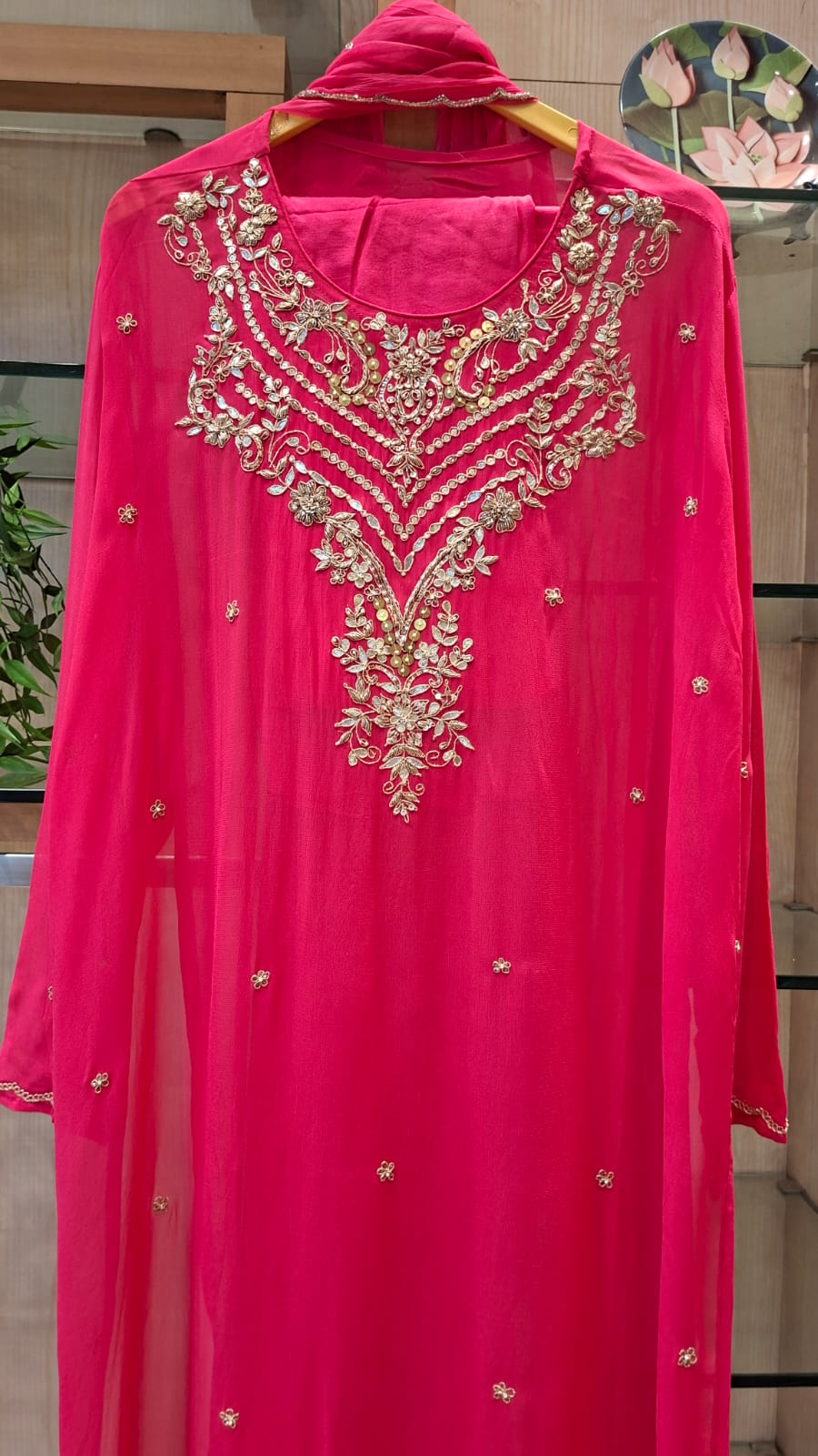 Zardozi, Cutdana & Goata patti Embroidery Semi-stitched suit set - J.BEHARI
