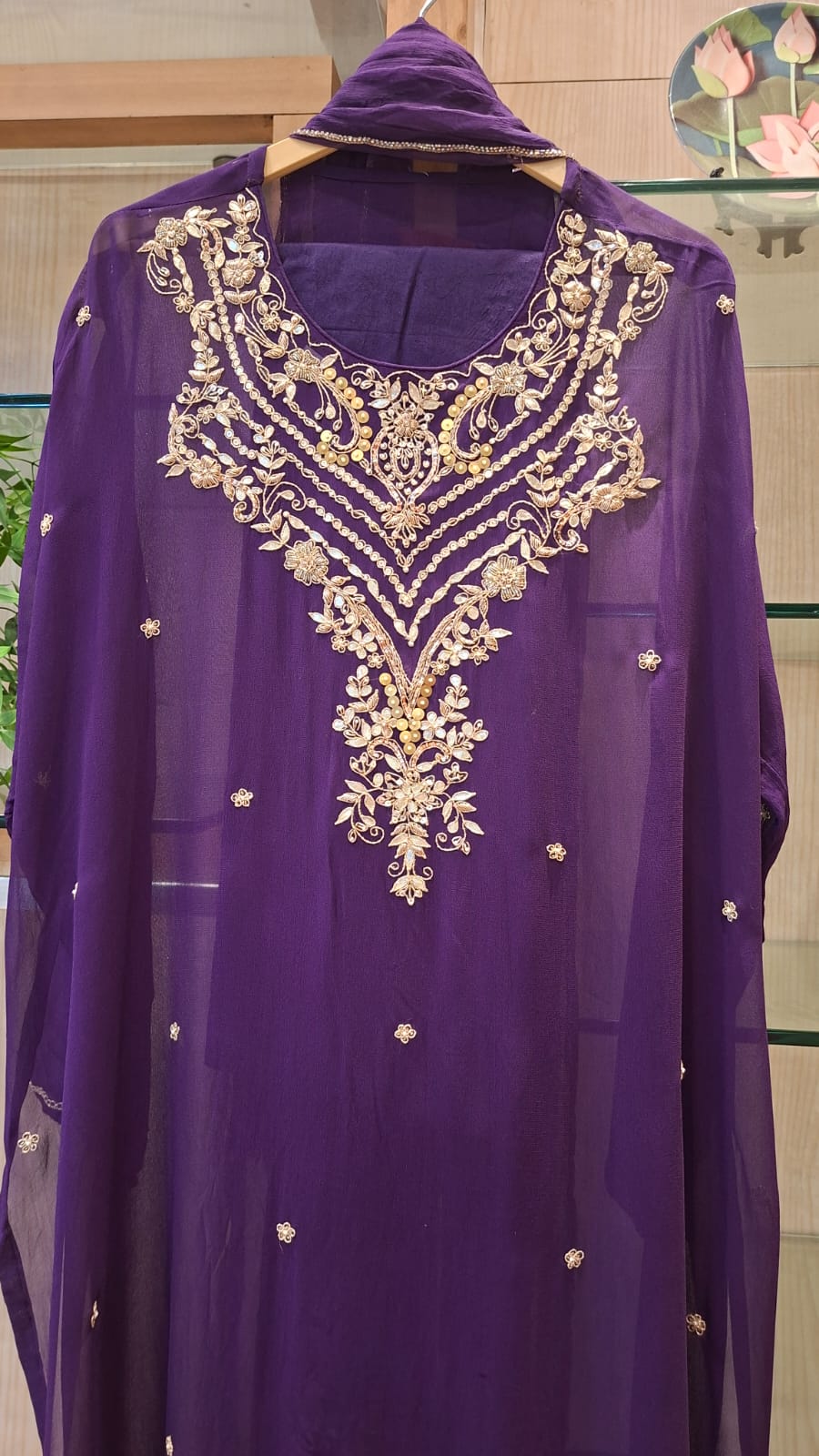 Zardozi, Cutdana & Goata patti Embroidery Semi-stitched suit set - J.BEHARI