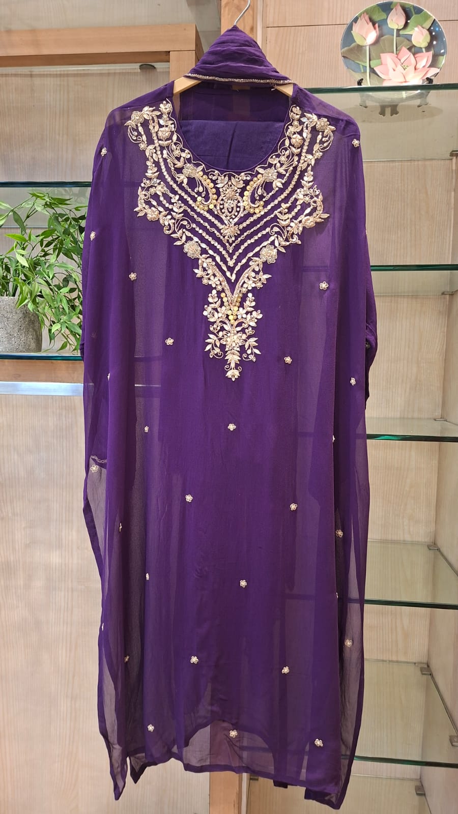 Zardozi, Cutdana & Goata patti Embroidery Semi-stitched suit set - J.BEHARI